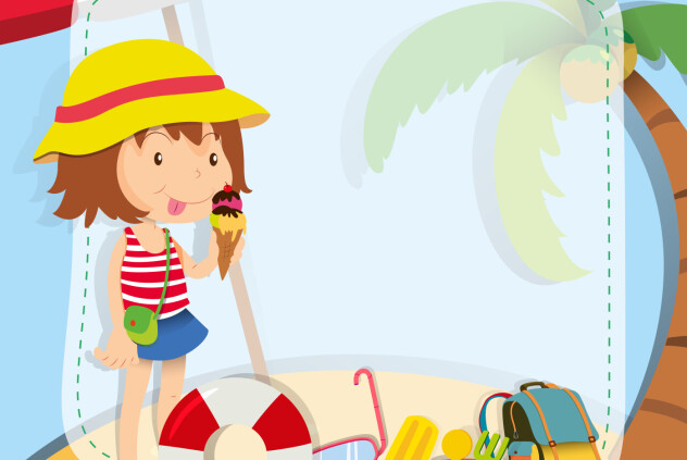 Border design with girl eating icecream illustration